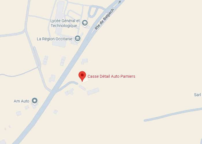 Localisation Casse Détail Auto Pamiers : Plan d'accès Plan d'accès Casse Détail Auto Pamiers sur la Route de Belpech, à proximité du Lycée et de Am Auto.